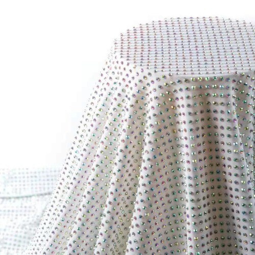 Tela con apliques de malla de pedrería con diamantes de imitación cristal costura cristal - Imagen 7 de 33