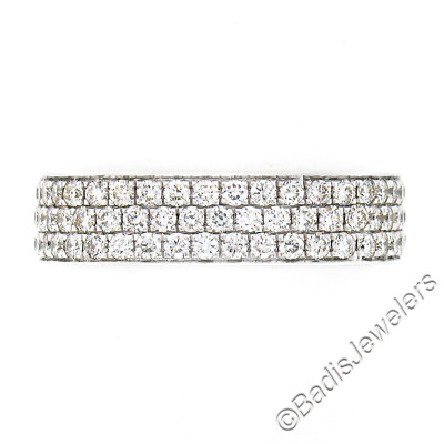 18k White Gold 1.20ctw Pave Set Round Diamond Squared 3 Row Eternity ...