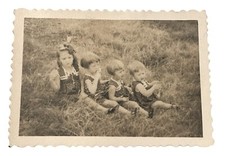WW2 Era Photo Group Of Siblings Sitting In Field