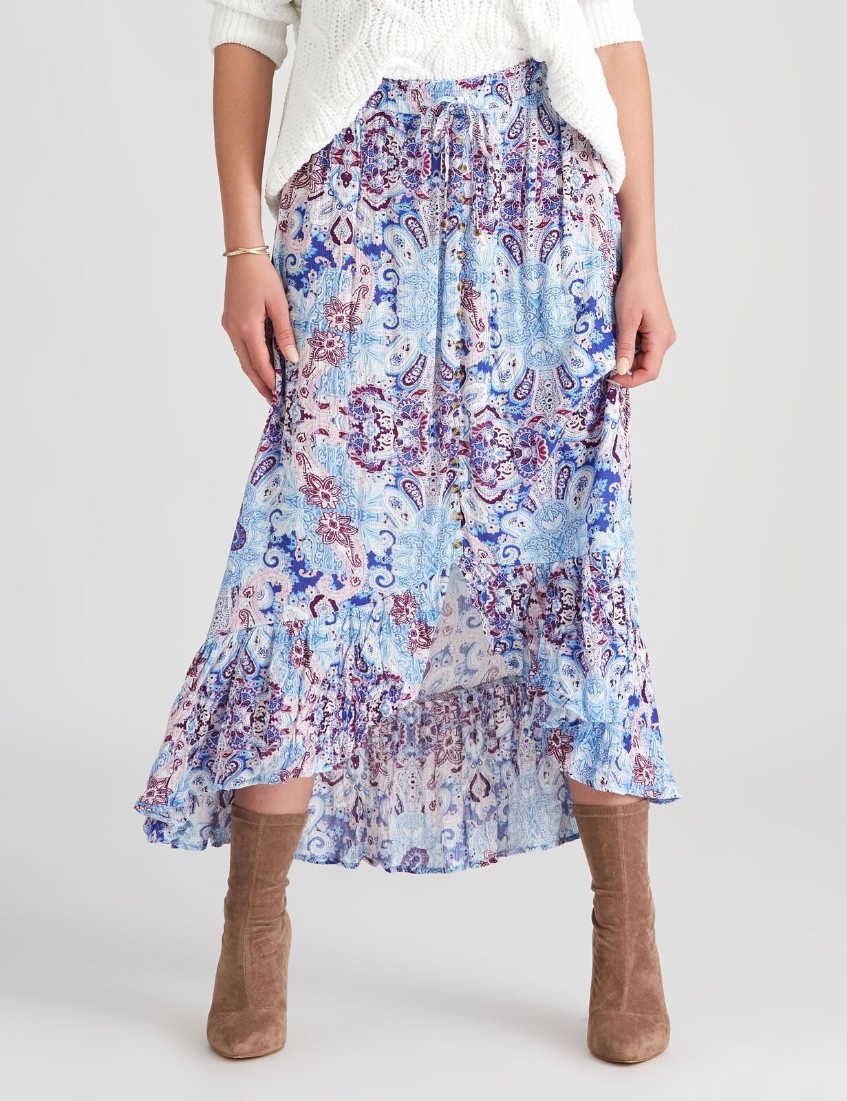 ROCKMANS - Womens Skirts - Maxi - Summer - Blue - Paisley - Smart Casual Fashion