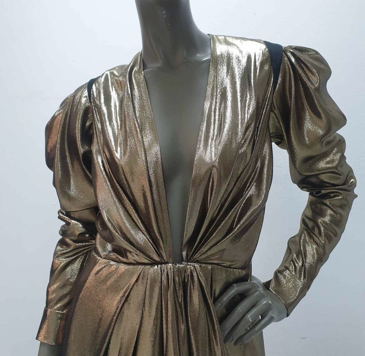 ワンピース SAINT LAURENT VINTAGE GOLD DRESS Iconic Fall 1991 Yves Saint Laurent Runway Slinky Gold Lame