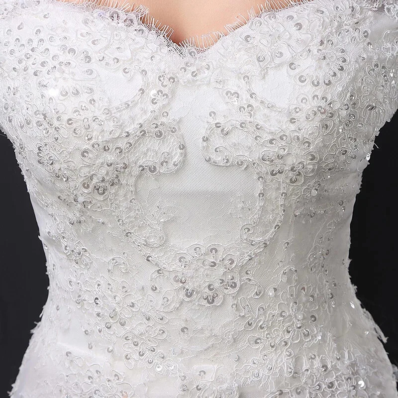 Elegante Vestido de Novia Sirena Hombro Descubierto Mangas 3/4 Encaje Apliques Vestido de Novia Foto 4 de 4