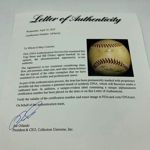 1940's Yogi Berra & Bill Dickey Signed American League Harridge Baseball PSA DNA - Picture 6 of 6