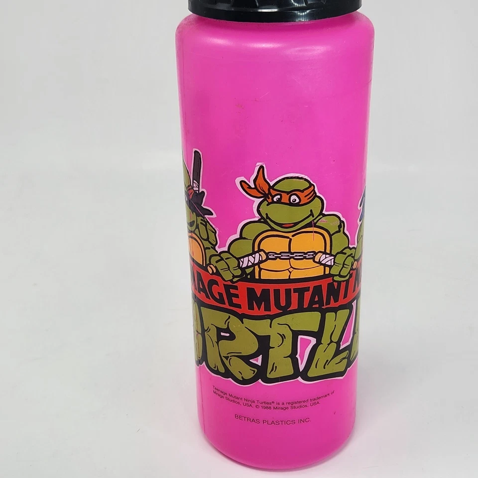 ВИНТАЖНЫЙ 1988 TMNT ПОДРОСТКОВ МУТАНТ НИНДЗЯ ЧЕРЕПАШКИ РОЗОВЫЙ ПЛАСТИКОВЫЙ ВОДЫ / НАПИТОК БУТЫЛКА - Изображение 4 из 4