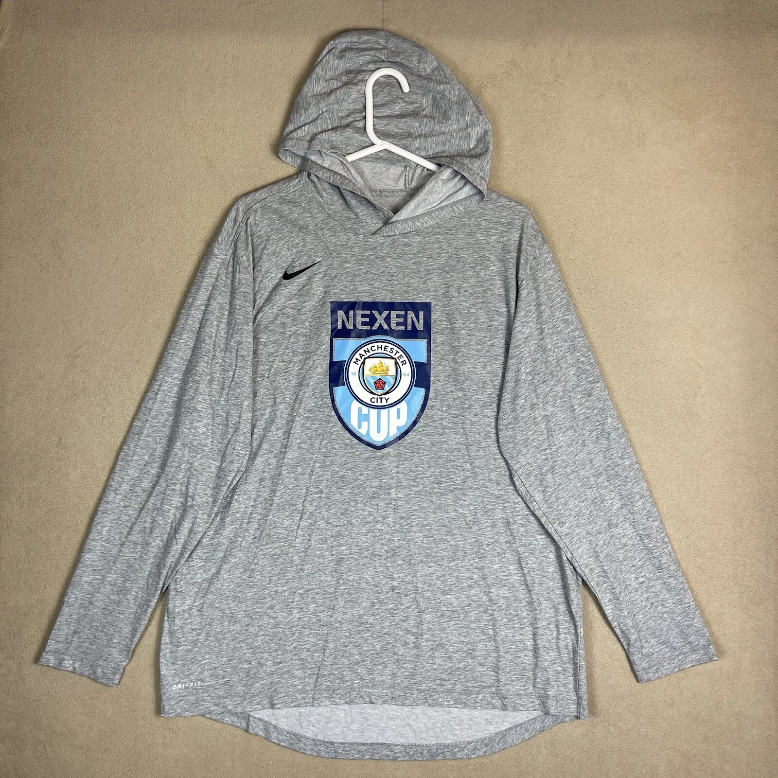 Nike Shirt Mens Extra Large Gray Long Sleeve Hoodie Dri Fit Nexen Cup Adult