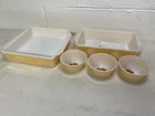 Lot Of Vintage FIRE KING COPPER TINT Dishes 3 Dessert Cups, Loaf Pan, Casserole