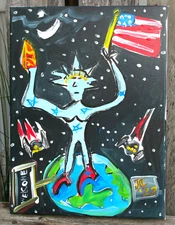 LIBERTY WELCOME SPACE Jr CHARLIE FAST OUTSIDER POLITICAL FOLK ART HUDDLED MASSES