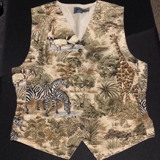Vintage 90s Liz Wear Safari Animal Print Vest Button Closure Size Medium