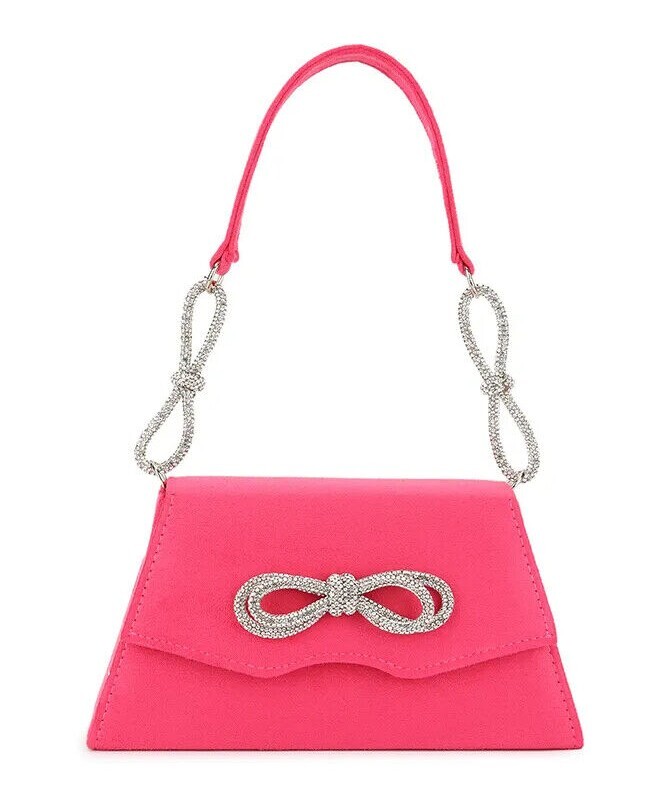 Women Suede Clutch Bag Top Handle Bow Diamante Evening Wedding Bridal