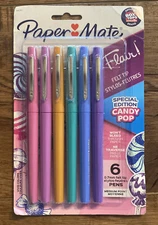 Paper Mate Flair Marker Pens 6 ct Candy Pop Multi-Color Felt Tip .7 mm Med Point