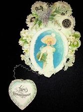 Art Deco Valentine Love's Remembrance 1920's Embossed Fancy Lady In White Hat