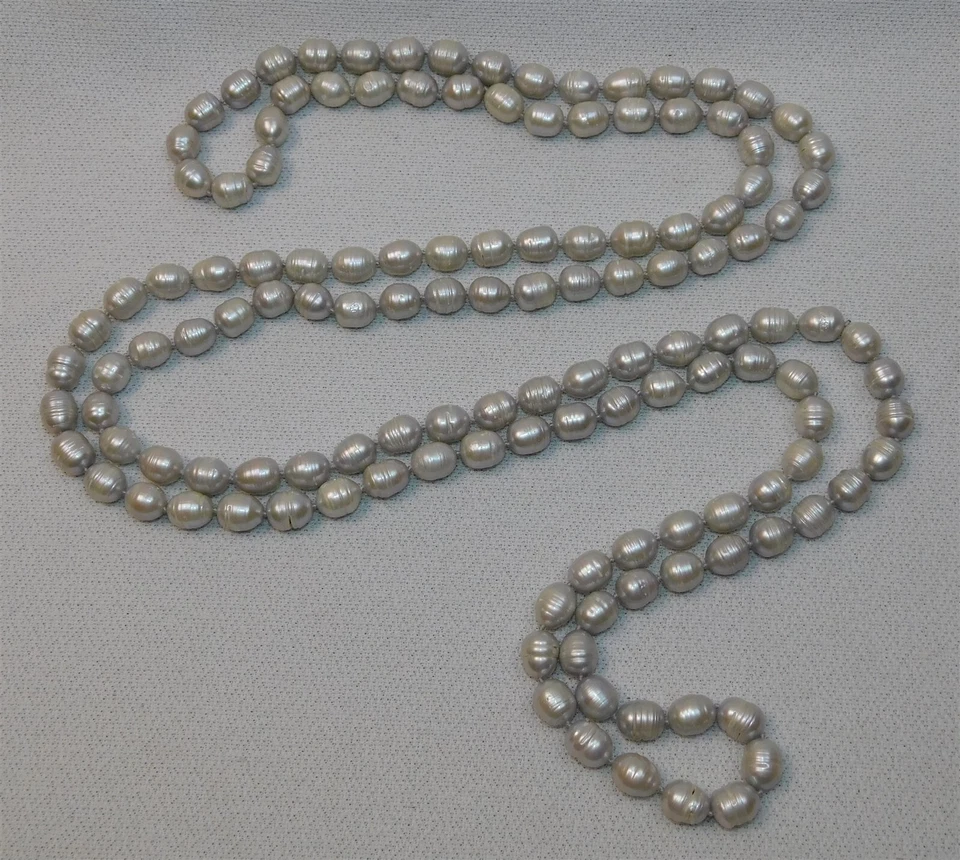 Increíble collar de perlas anilladas de agua dulce cultivadas de plata Honora de colección 62" Foto 4 de 4