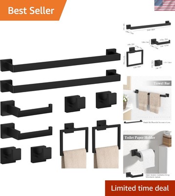 Elegant Wall-Mounted 10-Piece Towel Bar Set - Matte Black Bathroom Essentials