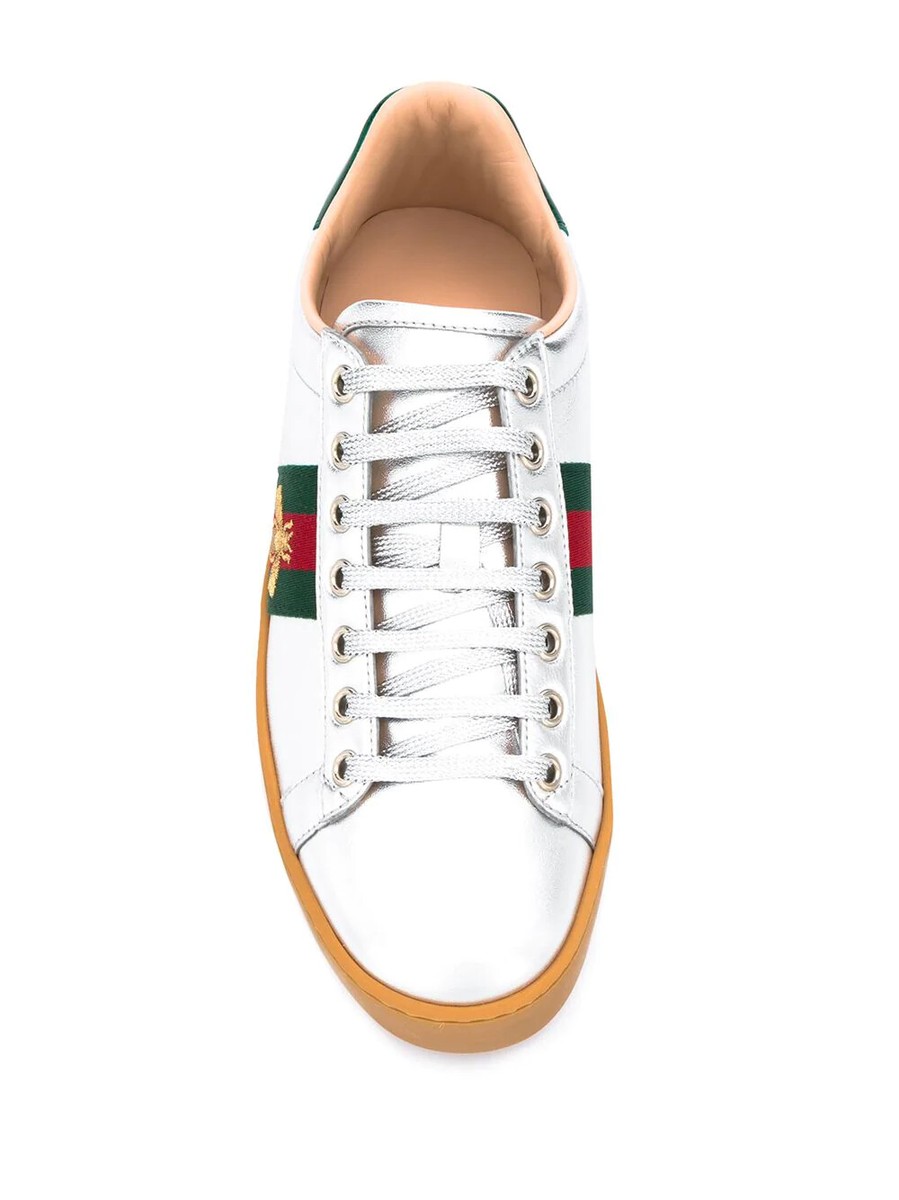 Gucci Women's Ace Silver Embroidered Platform Sneaker Z8166