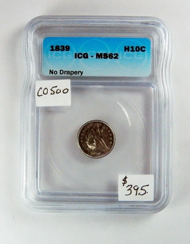 1839 Seated Liberty Half Dime, MS62, ICG, No Drapery,