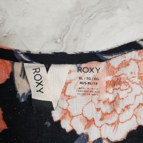 Roxy Floral Overlay Button Front Coverup Dress Black Peach Juniors XL - Picture 4 of 8