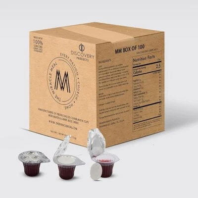 DISCOVERY PRODUCTS USA Traditional Communion Cups Set – 100 with 100% Concord Grape Juice & Wafer
