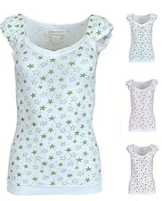 Casual  Sweetheart Flutter Sleeve Printed Banded Hem Buttons Detail Top S ~ L