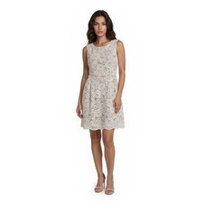 Vince Camuto Fit & Flare Dress Women's Size 8 Ivory Floral Lace Scalloped