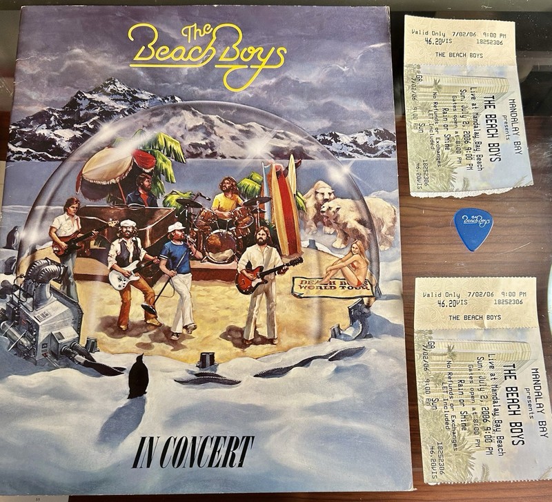 Beach Boys 1980 Tour Book + Stage Used Chris Farmer Guitar Pick & 2 Tickets Rare