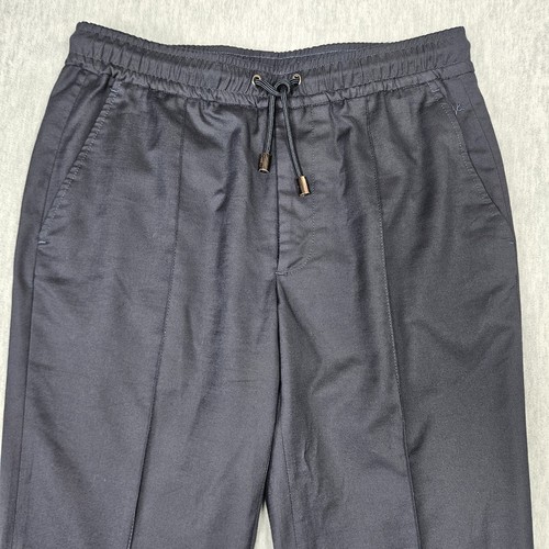 Isaia Pants 50R (32x27) Iconico Drawstring Trousers Wool Blend Italy Dark Blue - Picture 2 of 19