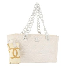 CHANEL Borsa a Catena in Plastica Paglia Oro Bianco CC Autore BA6435