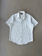 Vintage 70s JC Penny White and Light Blue Plaid Short Sleeve Button Up Shirt L