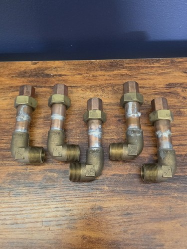 Lot of 5 NIBCO 3/4 Brass 90 Degree Street Elbow Copper Pipe & Union Assembly
