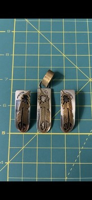 Vintage Mark Thomas Navajo Sterling 12K Gold Filled Feather Pendant/Earrings Set