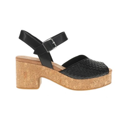 TOMS Isla Black Woven Leather Women s Platform Block Heel Peep Toe Sandals