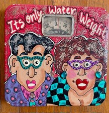 Handpainted Vintage Floor Scale Retro Bathroom Scale  FUNCTIONAL ART It Works 