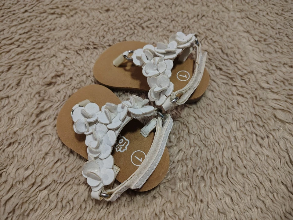 Recién Nacido Bebé Niña Blanco Floral Sandalias Cierre Gancho y Lazo Talla 1 Foto 3 de 4