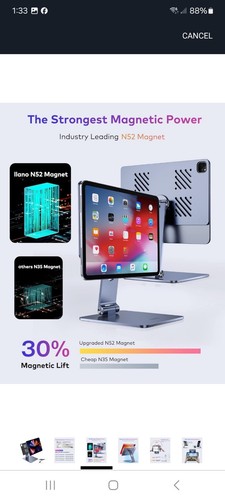 Llano Magnetic Stand For Ipad Pro 12.9" & 13" Tablet 360 Rotate Air 13" M2 - Afbeelding 3 van 7