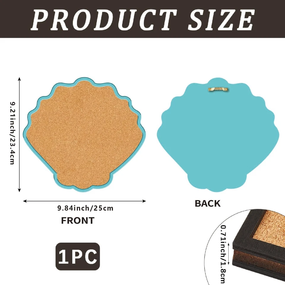 Shell Pin Cork Board 9.84x9.21In Framed Bulletin Display Badge Wooden Saddle ... - Image 2 of 4