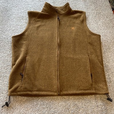 Ariat Vest Mens XL Brown Full Zip Mock Neck Logo Pockets Cinch Hem fleece rodeo