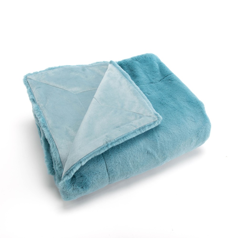 Plaid bleu clair 130x170 anti-froid en polyester pour frissonner moins l'hiver