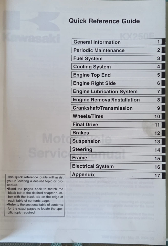 OEM Kawasaki KX250F 2004 2005 KXF 250F manual de reparación pieza # 99924-1324-03 Foto 2 de 4