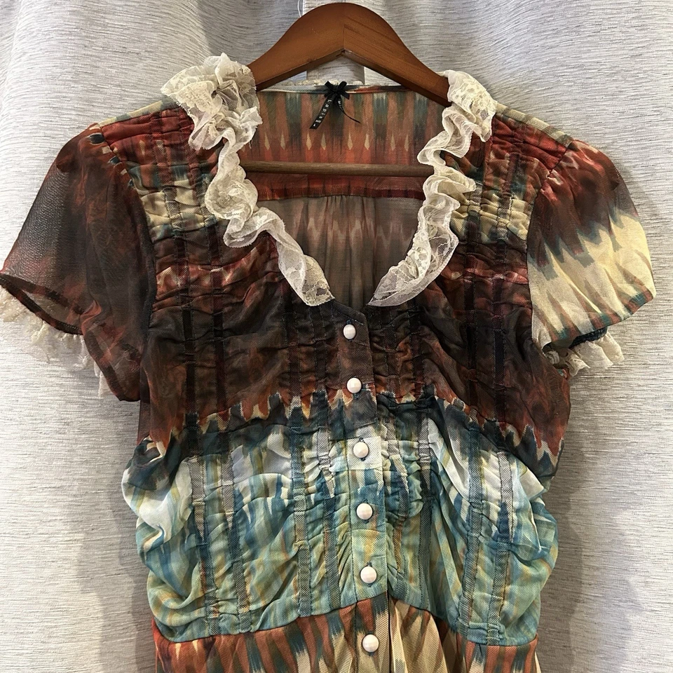 Lapislázuli para mujer talla L volantes delanteros sin mangas arte abstracto artístico 2 prendas Foto 3 de 4