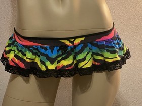 Sexy Tiger Lace Micro Mini Ruffle Skirt Lingerie Exotic Dancer Stripper Rave