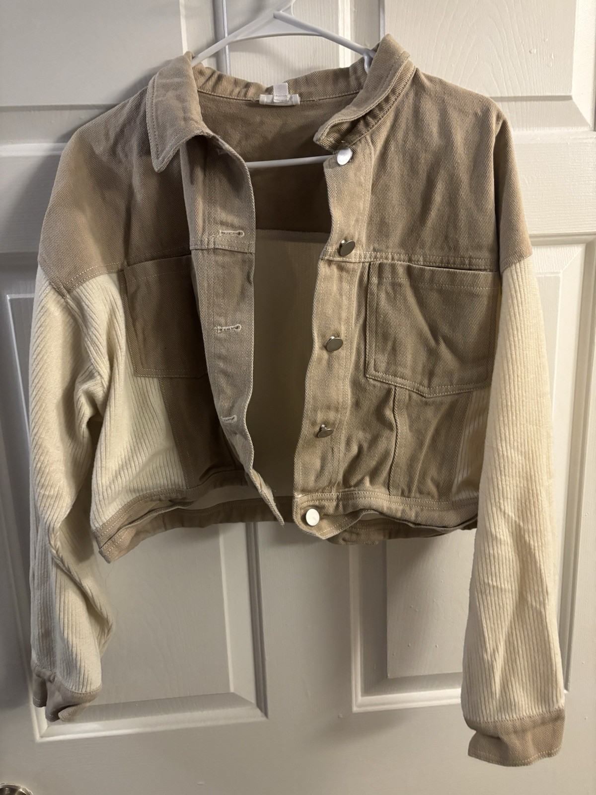 Large Le Lis Mixed Material Fall Jacket Tan & Cre… - image 1