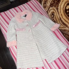 Blueberi Boulevard Girls 4T Gray Pink Tweed Overcoat Faux Fur Trim Button Coat