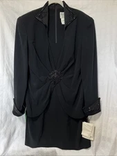 VTG Daymor Couture Beaded LS Cocktail Evening Black Midi Dress Sz 10 NWT!!!