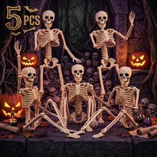 5PCS 16in Posable Skeleton Halloween Decorations,Mini Skeletons 16in, White