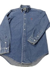 Vintage Ralph Lauren Polo Country Denim Shirt Size Medium Button Up 80s 90s
