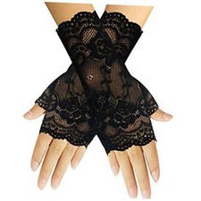 monochef Women Short Lace Gloves Sunblock Fingerless Bridal Wrist Gloves Black
