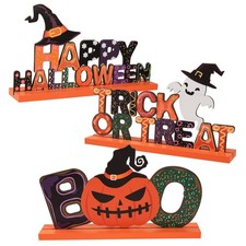 3Pcs Wooden Vintage Halloween Table Centerpiece, Desk Decorations Indoor