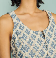 Sandro Paris Top Bluse Baumwolle ÄRmellos Stickerei Blau Weiß Gr. 1 (S)