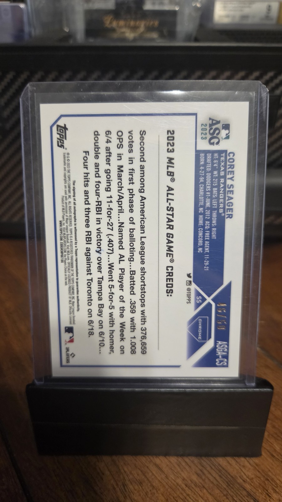 Corey Seager 2023 Topps Chrome Update ASG Gold Auto /50 Rangers view 2