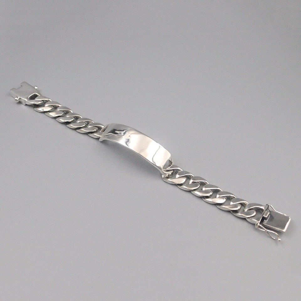 Brazalete de eslabones de identificación de bordillo cubano de 12 mm cadena de plata de ley 925 para hombre 61-62 g 7,9 pulgadas Foto 2 de 4