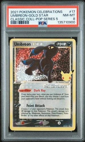 2021 POKEMON CELEBRATIONS CLASSIC COLL #17 UMBREON-GOLD STAR PSA 8